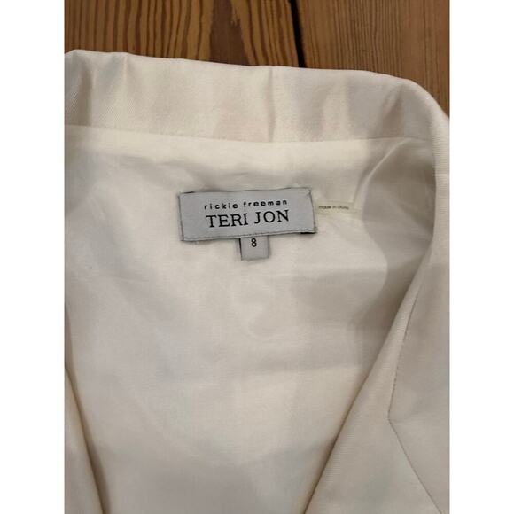 Teri Jon by Rickie Freeman Silk Wool Cropped 3/4 Sleeve Blazer 8 Wedding‎ Ivory - Picture 2 of 6